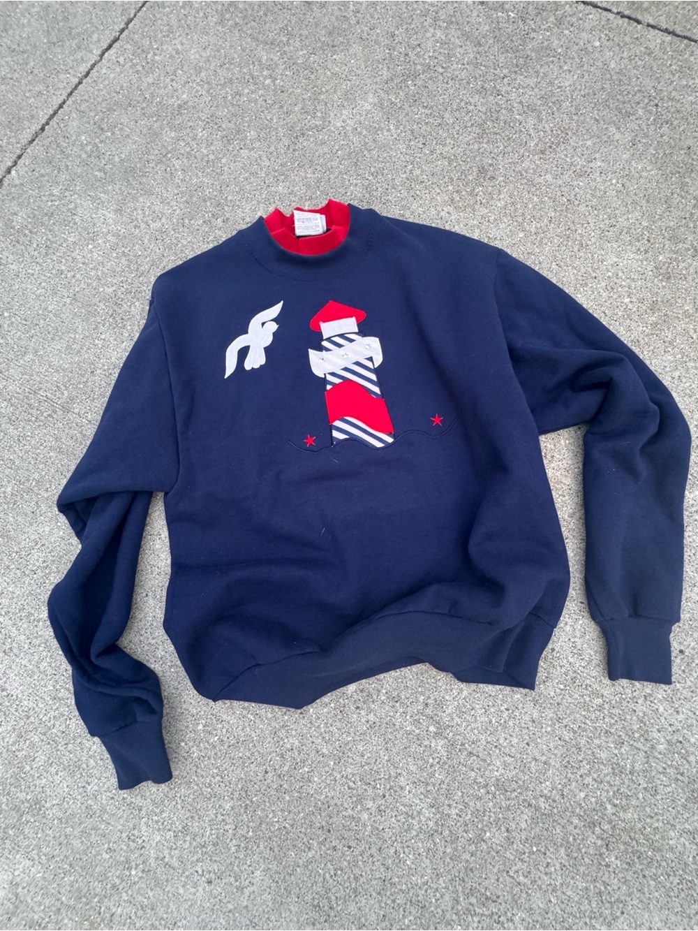 90’s Navy Crewneck Sweater light house and accents